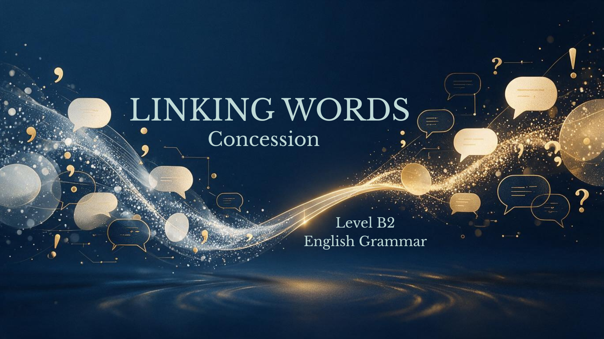 Ilustração de linking words para expressar concessão em inglês, representando duas ideias contrastantes conectadas por uma ponte.