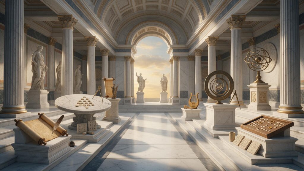 As sete artes liberais divididas entre Trivium e Quadrivium.